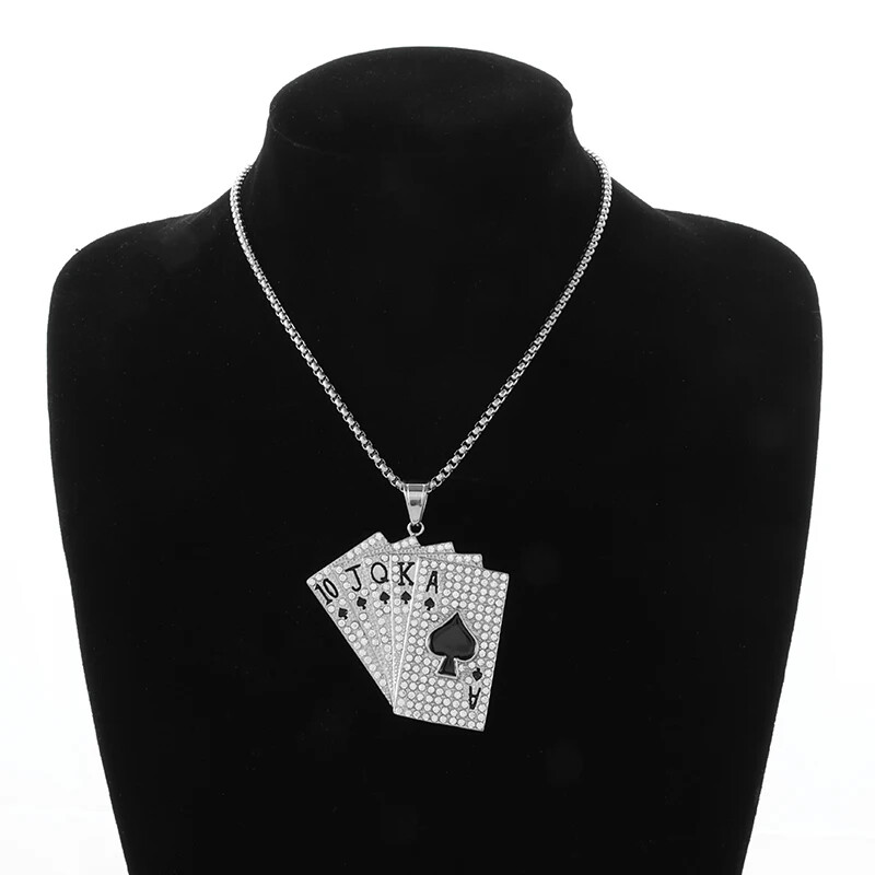Fashion Jewelry Gold Or Silver Poker Royal Flush Pendant Necklace 555