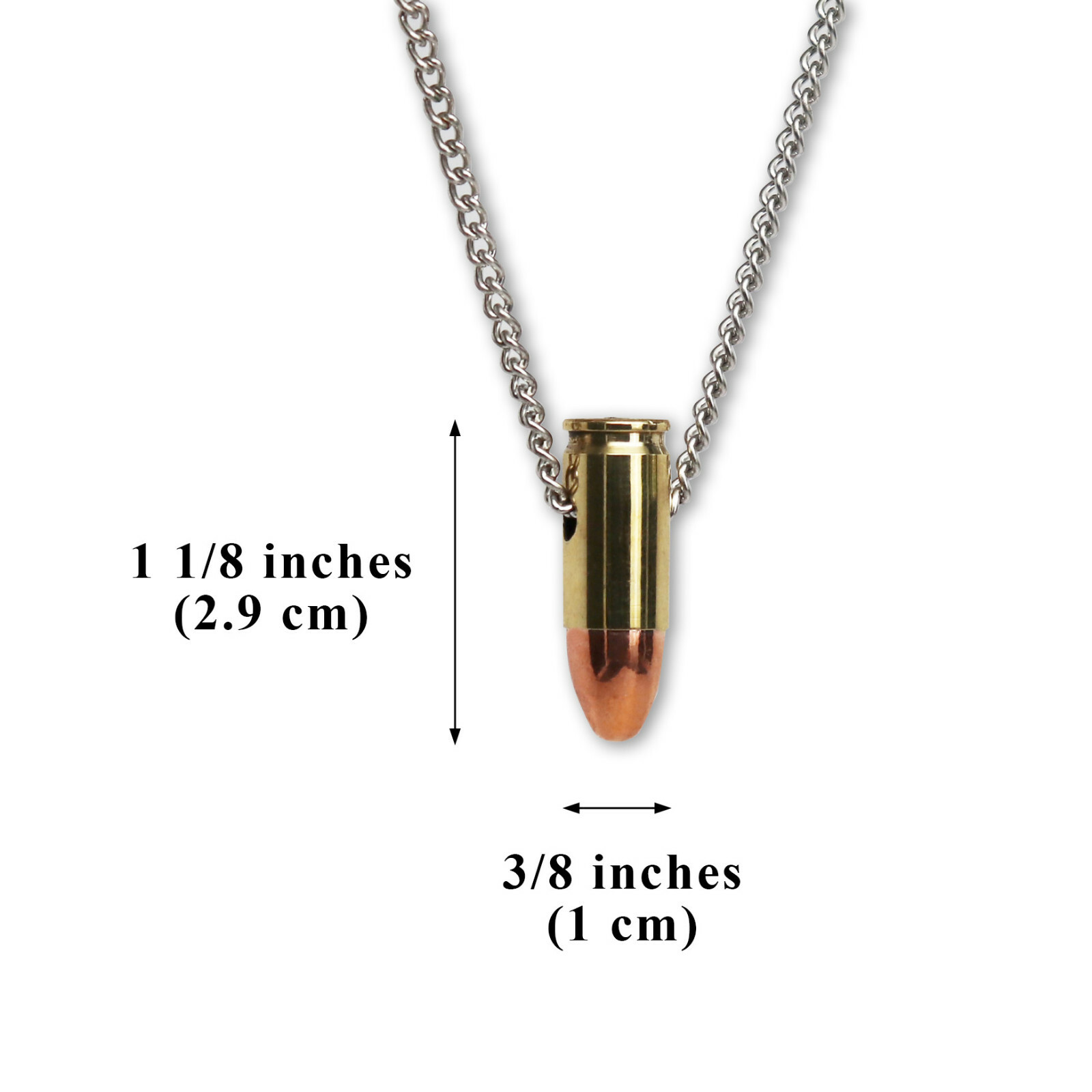 9mm Luger Bullet Jewelry Necklace Hand Polished Brass and Copper Finish NK-691