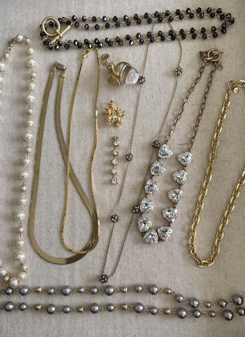 Jewelry Lot Gold Tone Sparkle Faux Pearl Gold Tone Chain Fashion Necklace Mixed