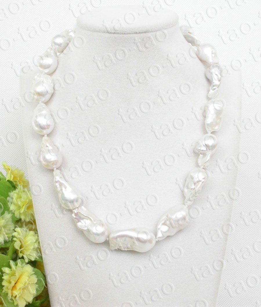 AAA Luster natural 17.5″ 28mm baroque white Reborn keshi pearls necklace