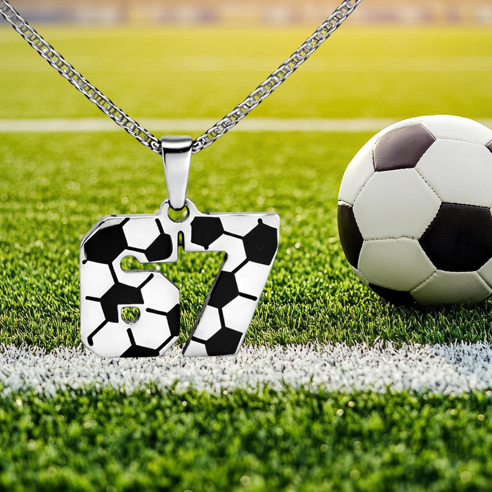 Mikovivi Number 67 Sports Pendant Necklace, Stylish Medium, black and white