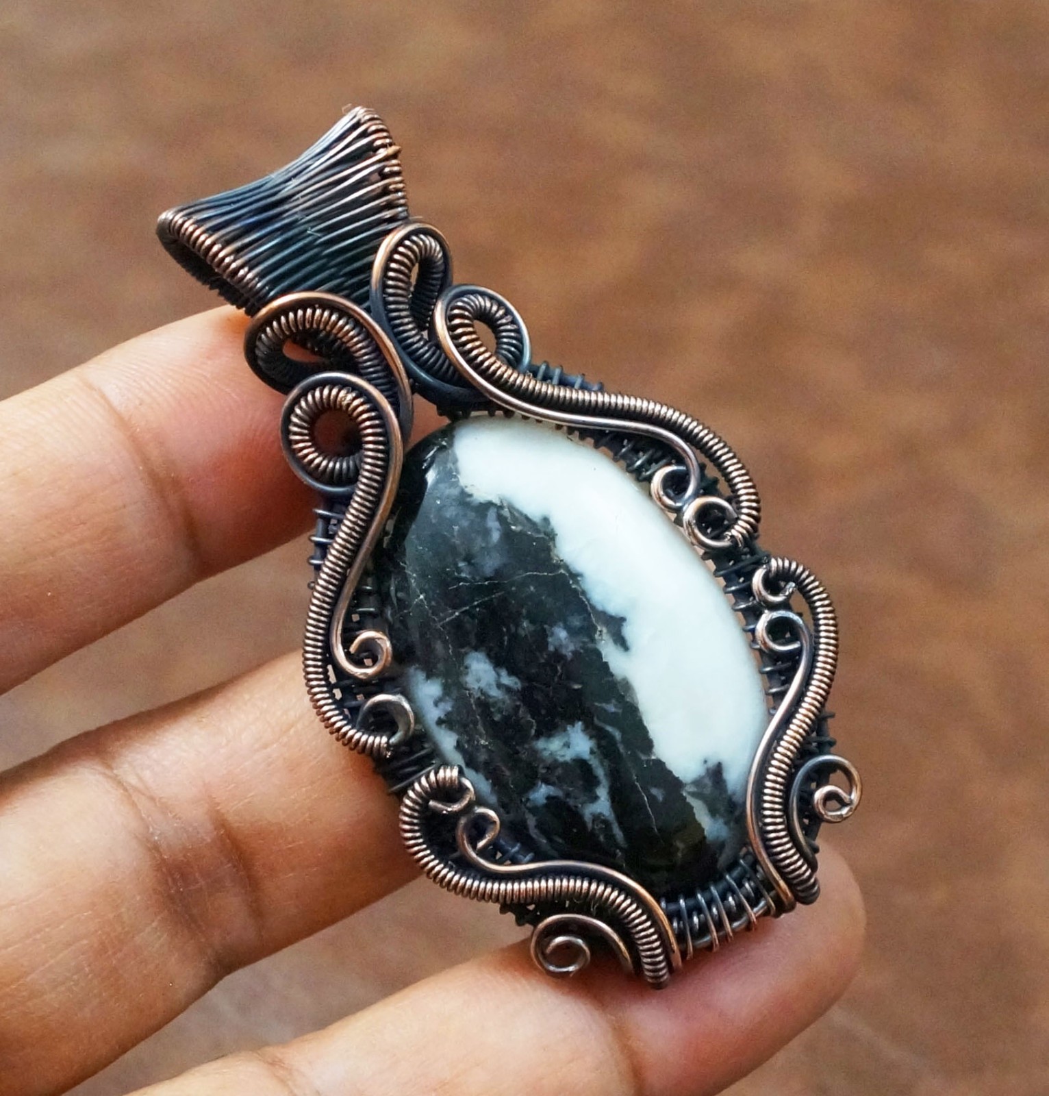 Buffalo Jasper Copper Wire Wrapped Handmade Pendant Gemstone Jewelry (PD-70