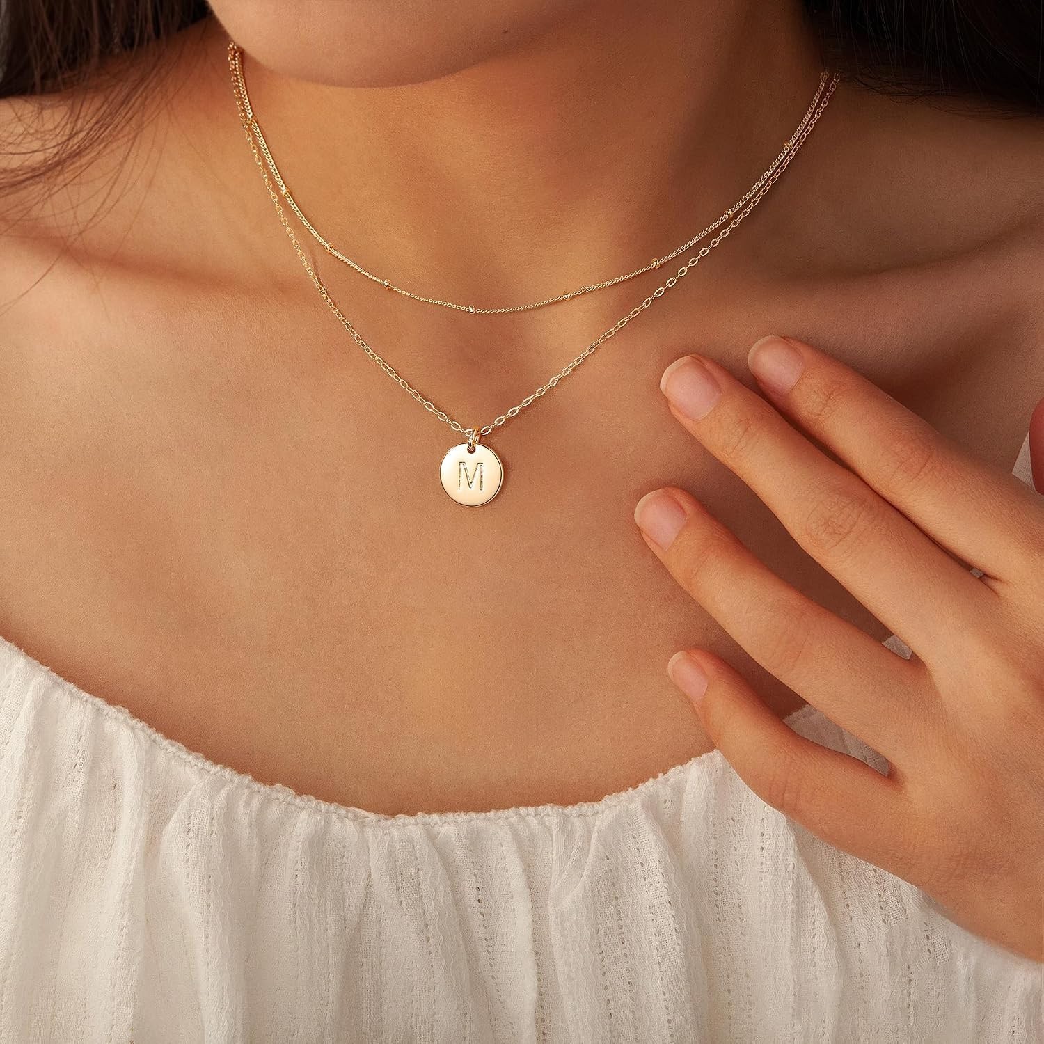 Initial Necklaces for Women Girls, Disc Letter A-Z Layered Necklace | Disc Ne…