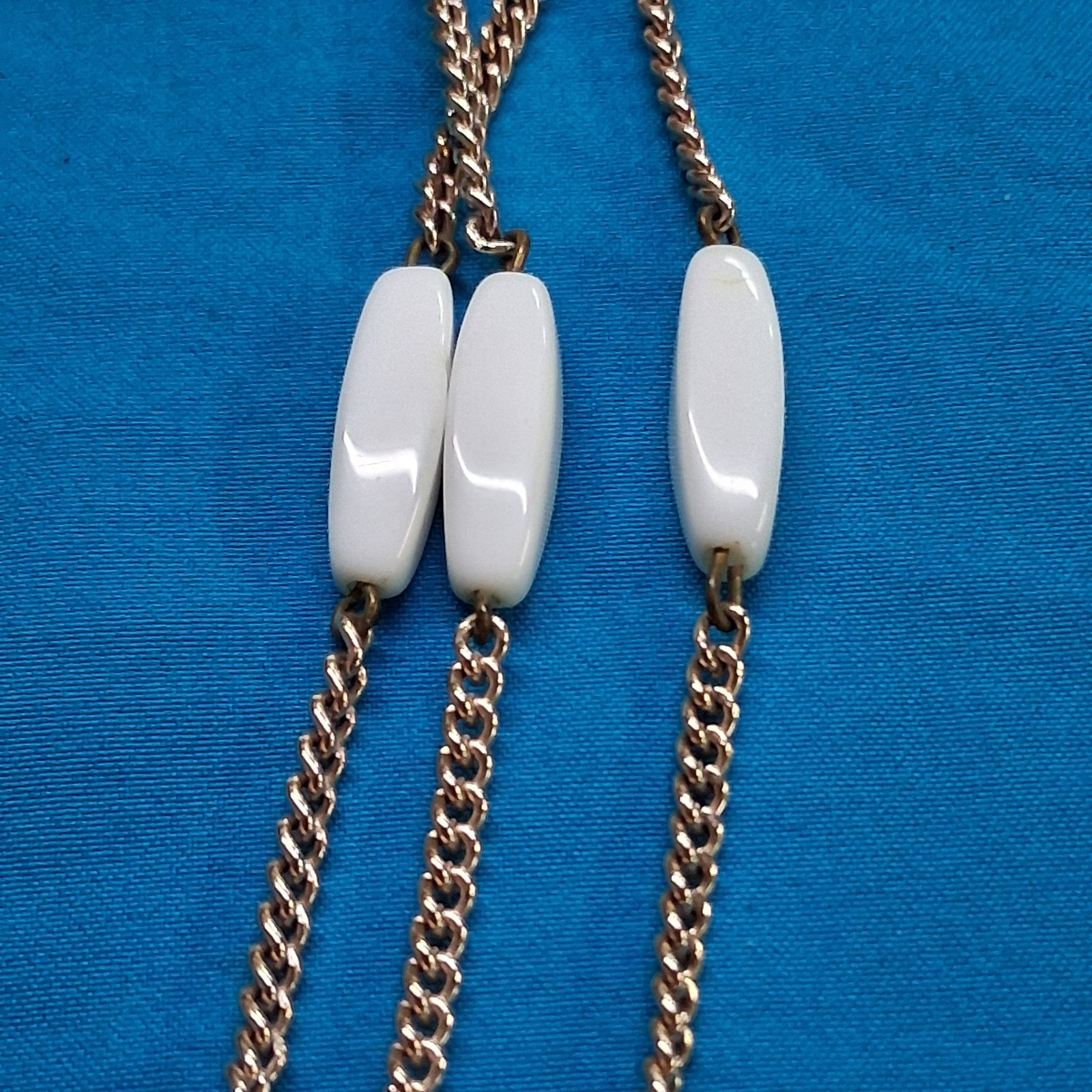 Vintage West Germany Marked White Polished Stone 3-Tier Gold Tone Necklace
