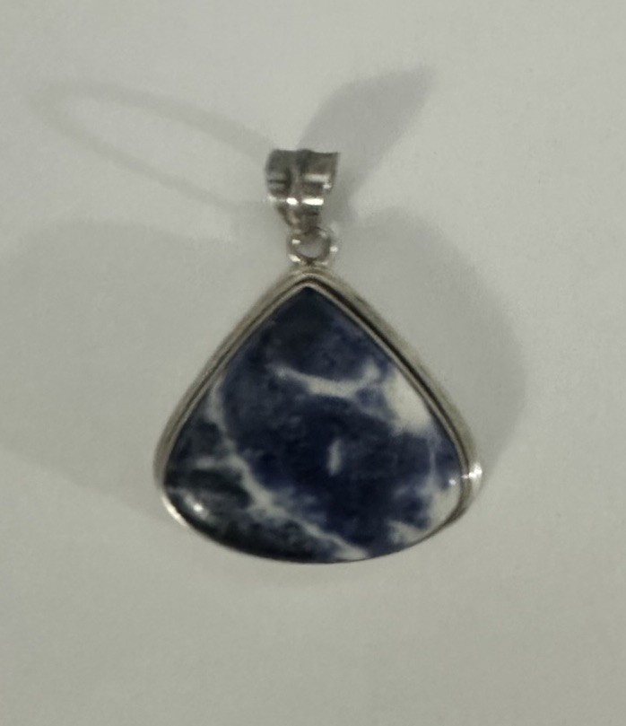 Sterling Silver 925 Blue White Sodalite Trillion Bezel Set Charm Pendant