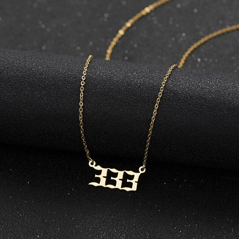 Gold 333 Angel Number Necklace, Jewelry Charms Minimalist Stainless Steel