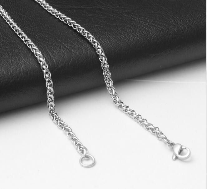 2.5/3/4/5/6MM 20-32″ MEN’s Silver Stainless Steel Wheat Braided Chain Necklace