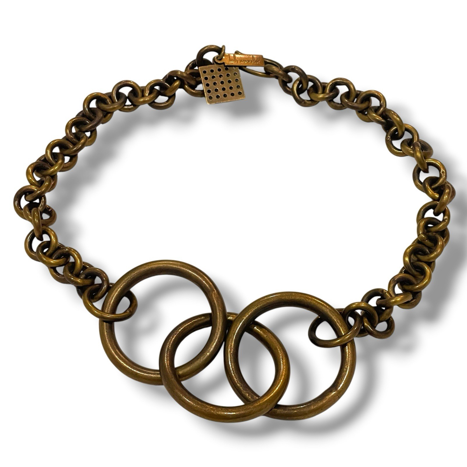 Kelly Wearstler Chain Link Necklace Brutalist Connected Disc Hoop Designer 18”