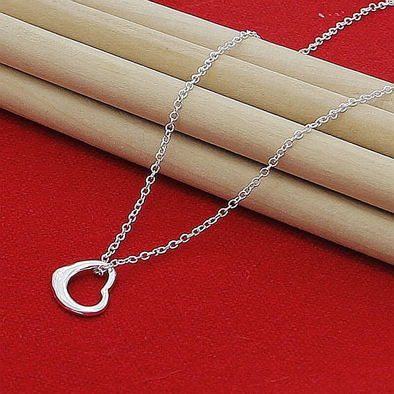 925 Sterling Silver Classic Heart Pendant Necklace For Women Wedding Engagement