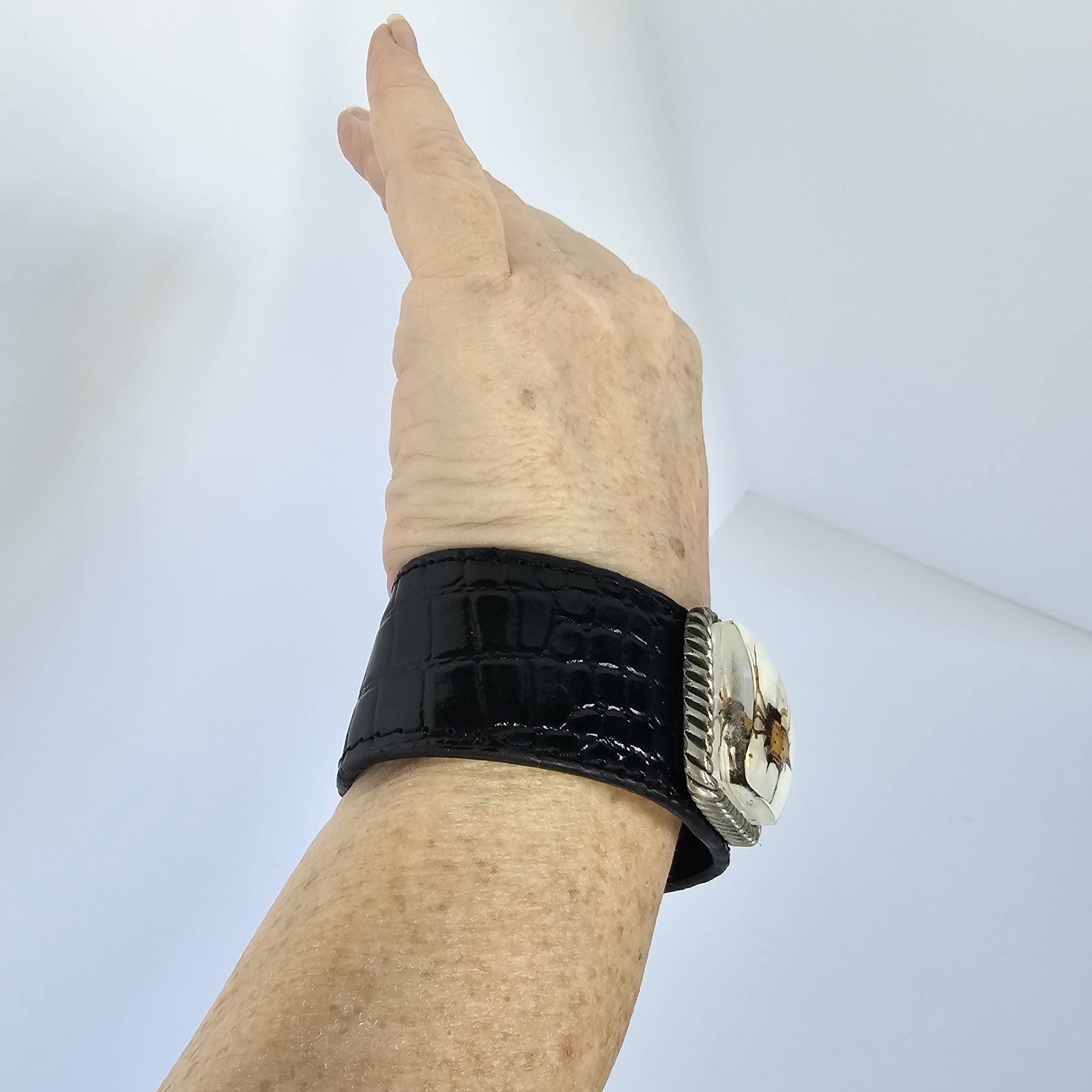 Spiny Backed Orb Weaver Spider In Lucite Cuff Goth Bracelet Faux Leather