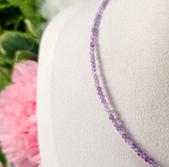 Natural Delicate Amethyst Choker Round 3mm Purple Beads Healing Energy Necklace