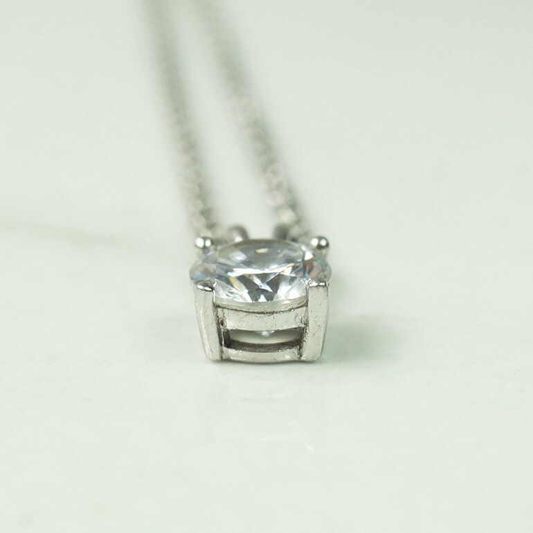 Sterling Silver Cable Chain Clear Colorless Round CZ Pendant Necklace