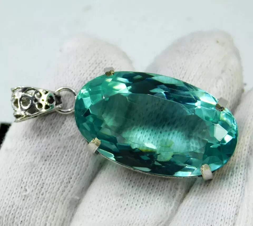 Flawless 94.50 Ct Blue Aqua Topaz Pendant Oval Shape Certified Loose Gemstone