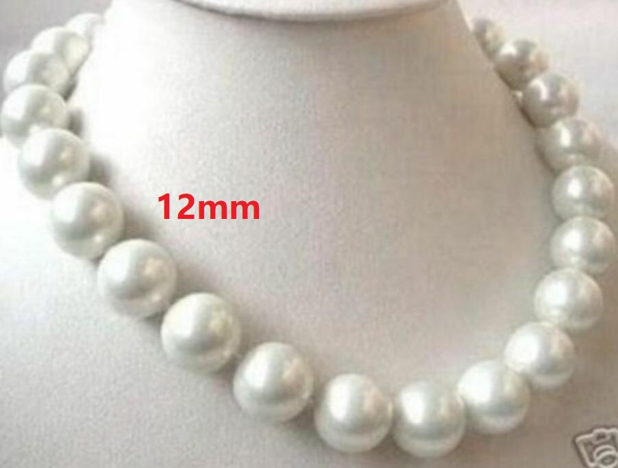 Bridal White Sea Shell Pearl Round Beads 18″ Choker Necklace Lobster Clasp S11