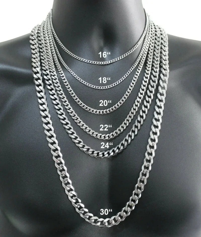 16-36″ Stainless Steel Silver Chain Cuban Curb Womens Mens Necklace 3/5/7/9/11mm