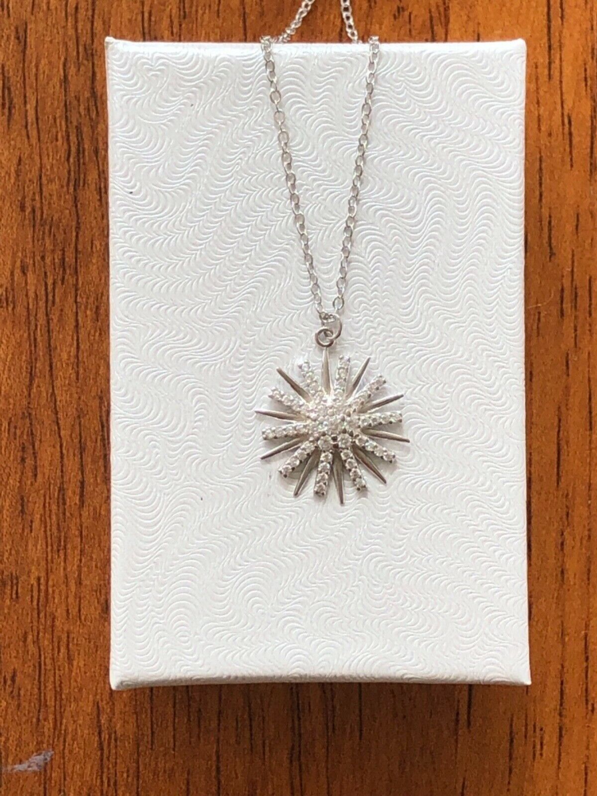 925 Sterling Silver 15mm Cz Sunburst Pendant Necklace Sun Starburst 16-18″