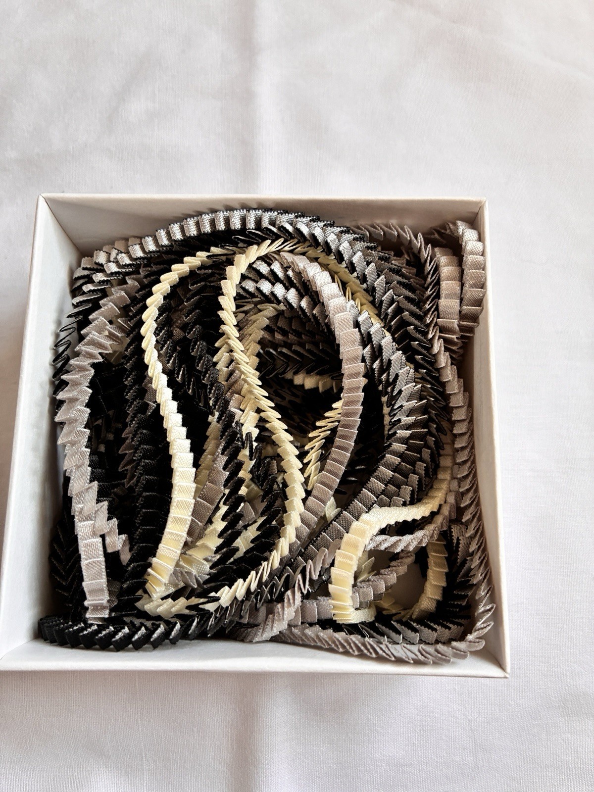 Alexandra Tsoukala KL20 Multi Strand Pleated Necklace Black Grey Ivory Boxed