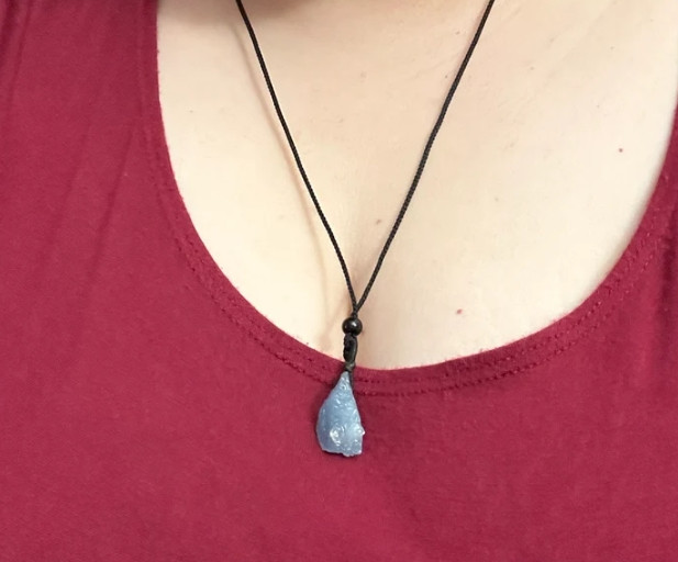 Raw Aquamarine Pendant Necklace Adjustable Blue Stone Necklaces Blue Crystal