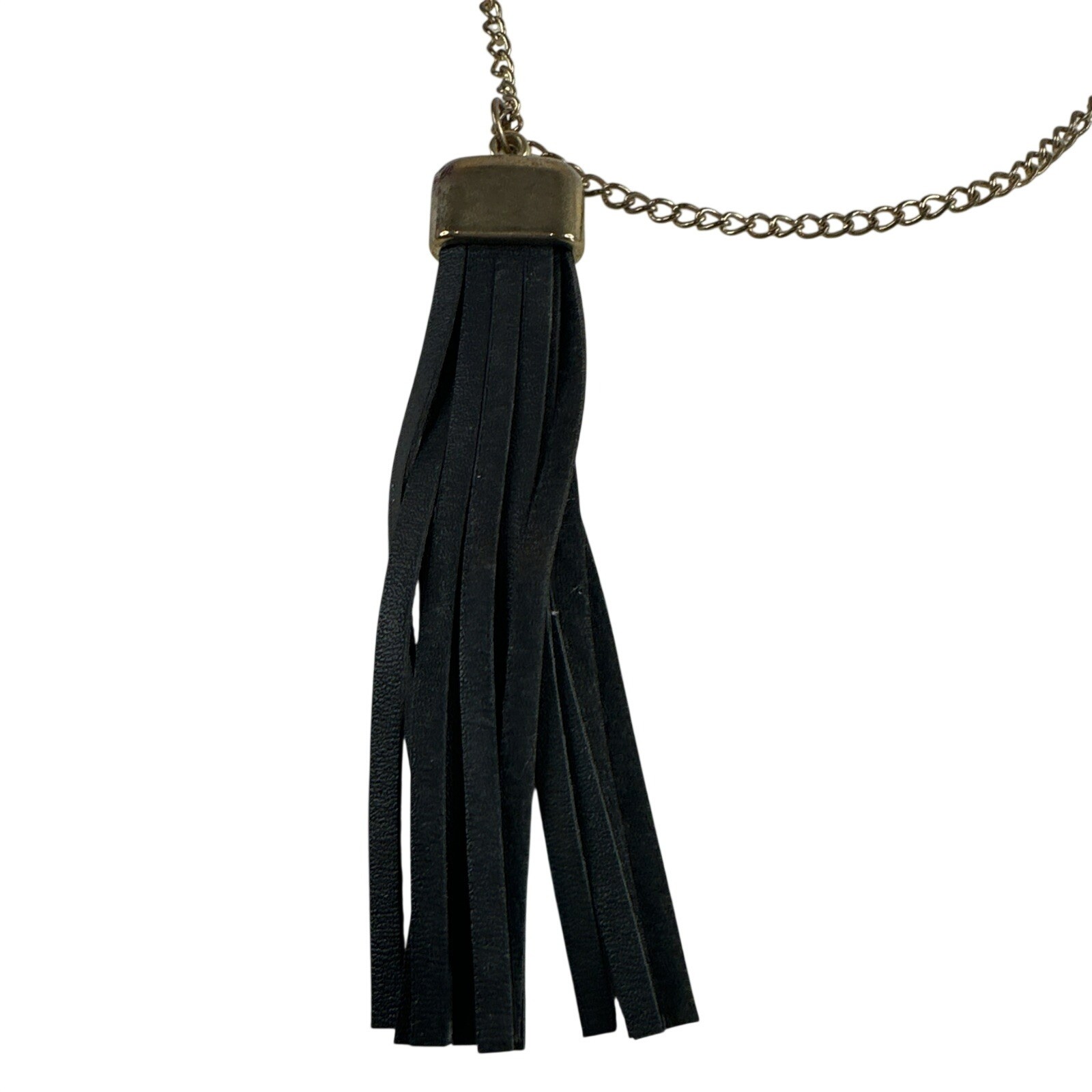 Faux Leather Tassel Necklace Gold Tone Chain Costume Jewelry Necklace Boho Goth