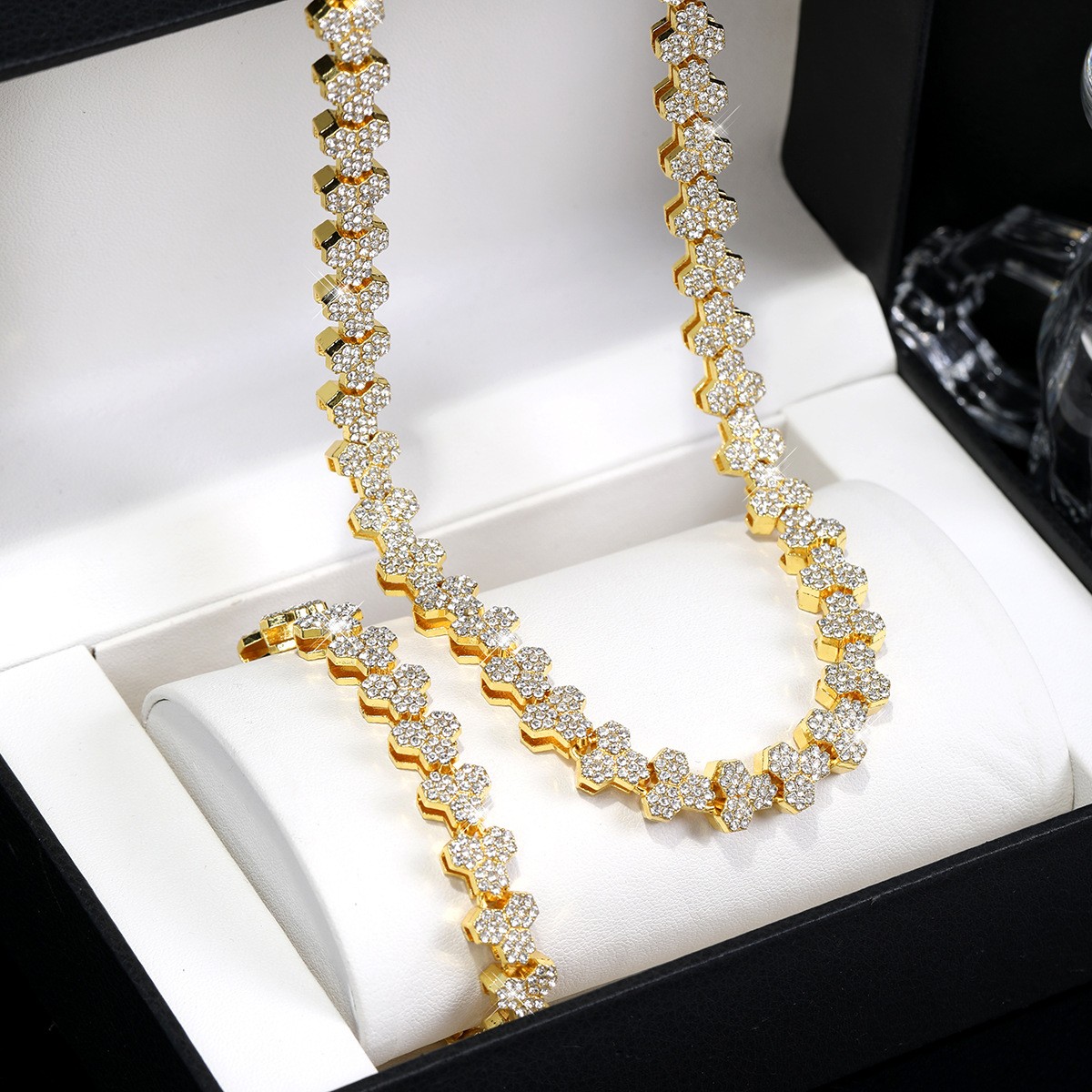 Tennis Jewelry Set Gold Stainless Steel zirconia stone unisex Necklace Bracelet