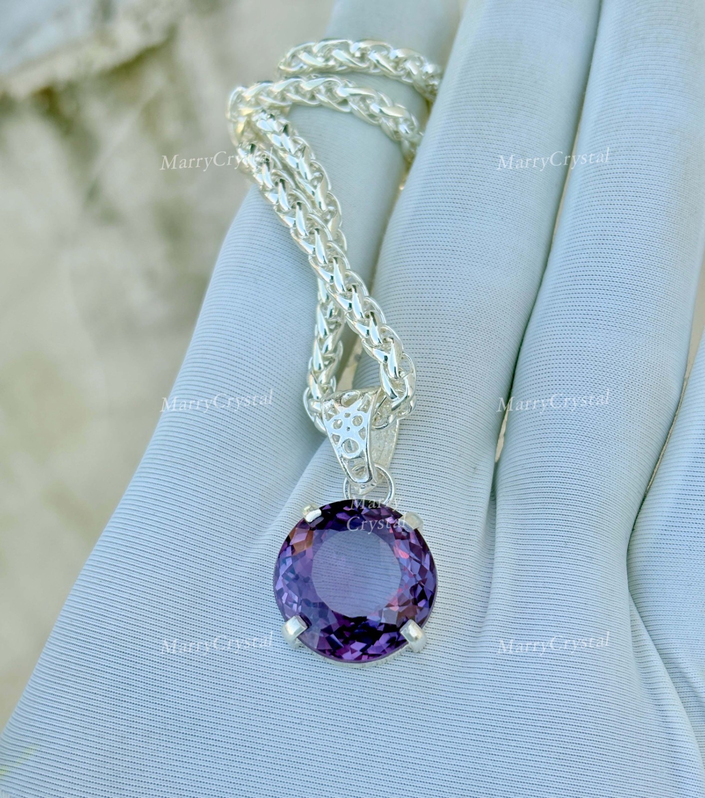 30 Ct Lab Grown Color Change Alexandrite Pendant Garman Silver Loose Gemstone