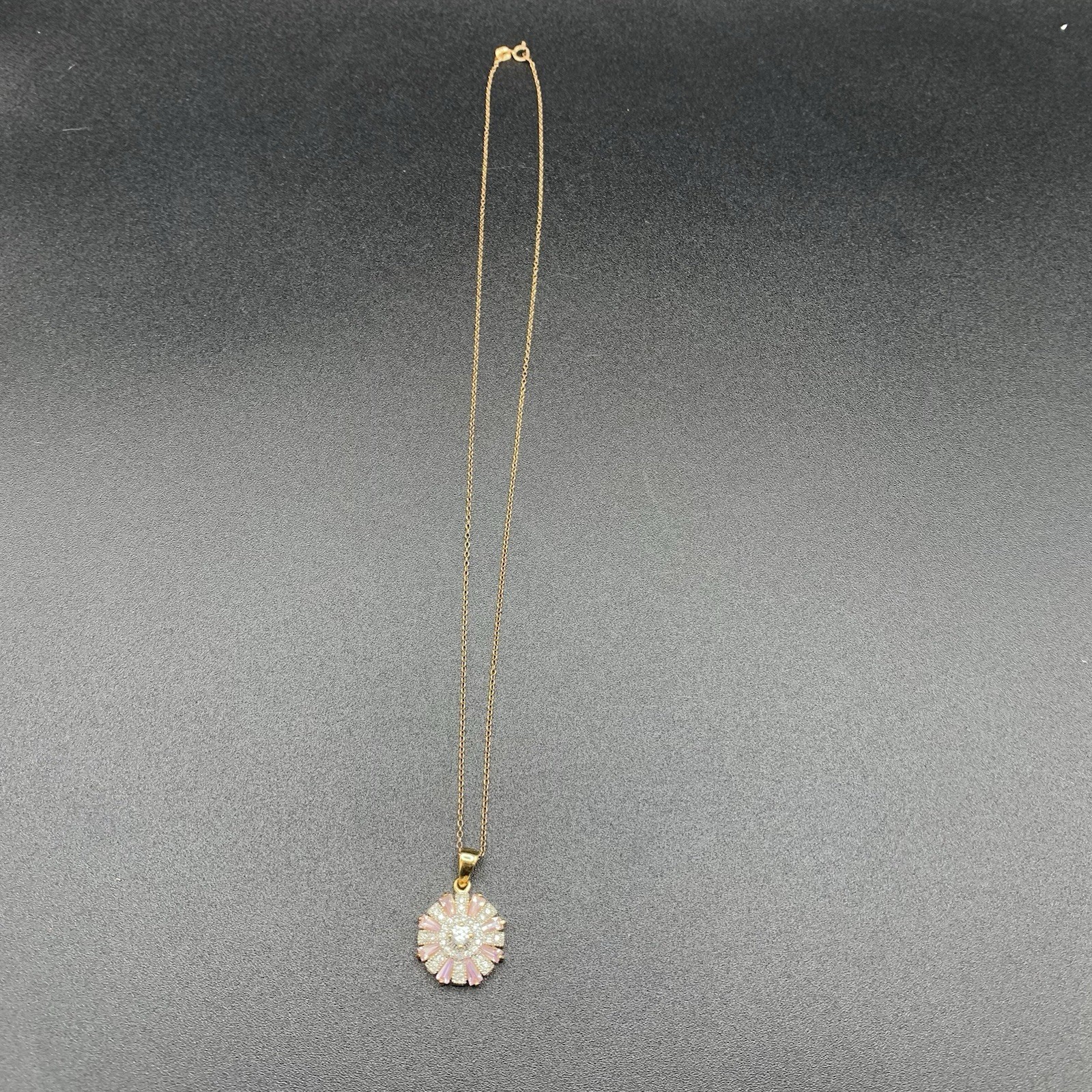 White And Pink Cubic Zirconia Round Flower Pendant Necklace Gold Over 925 Silver