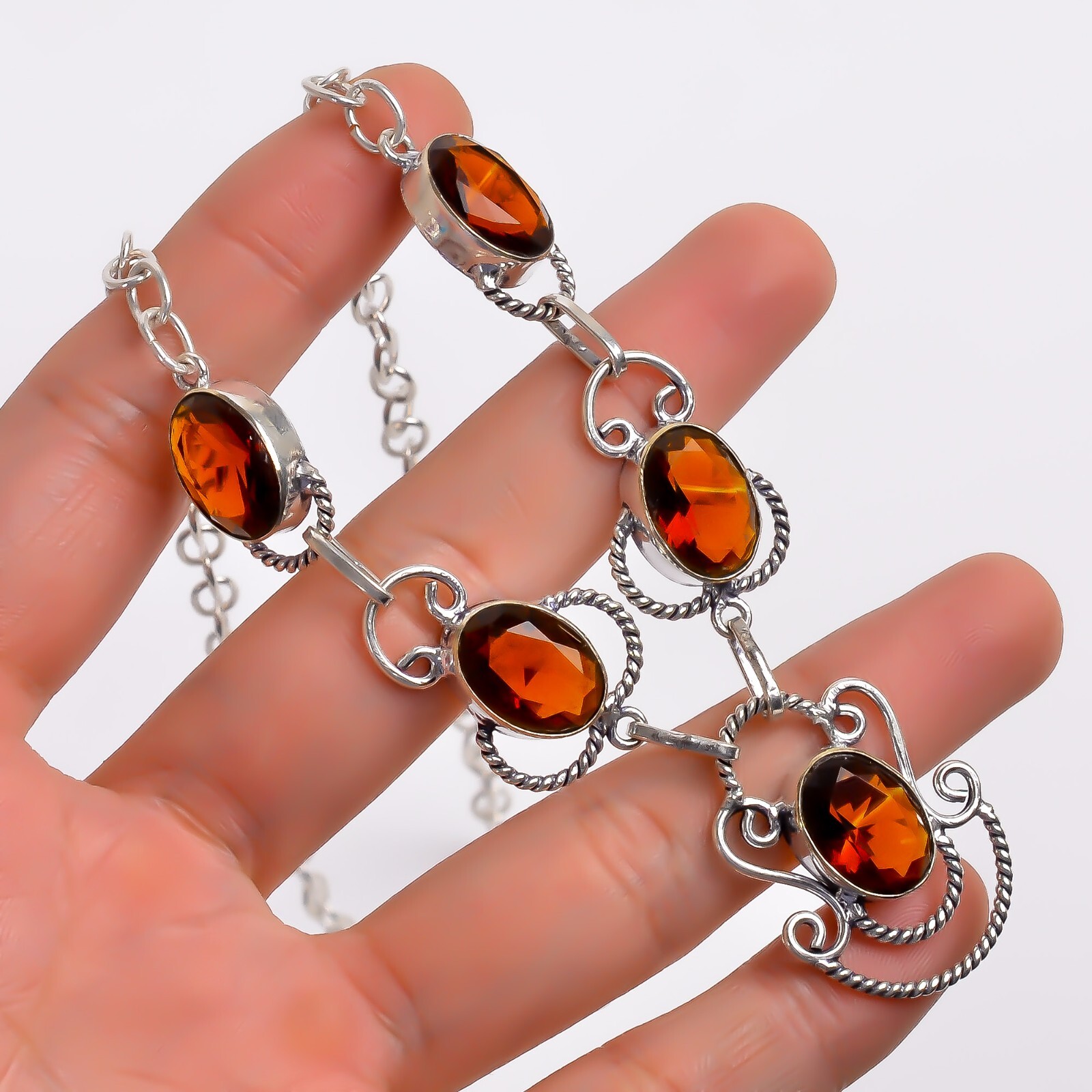 Vintage Handmade Oval Shape Gemstone Jewelry Necklace Size- 18″