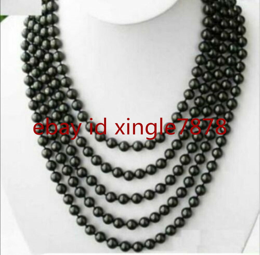 Real 6-7mm Natural Black Cultured Pearl Necklace 100 Inch
