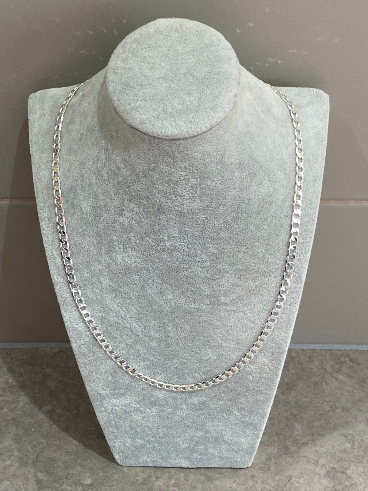 Mens Silver Plated Flat Curb Link Chain Necklace 22″ (55cm) 6mm Thick