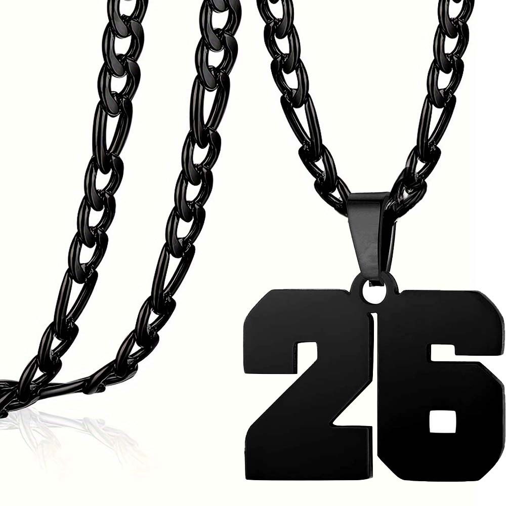 #00-#99 SPORTS BLACK NUMBER Pendant Charm / 24IN STAINLESS CHAIN NECKLACE