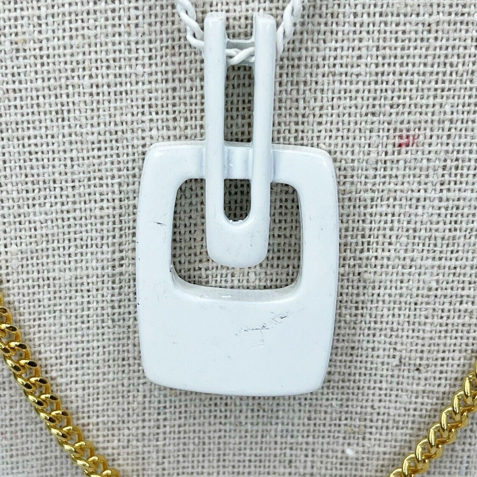 White and Gold Tone Double Strand Pendant Chain Link Necklace