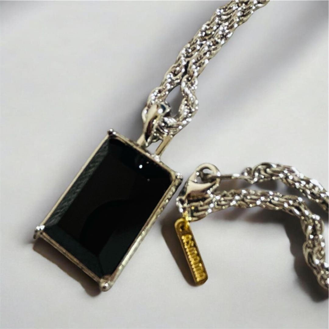 Men Necklace Black Onyx Square Retro Vintage Style Korean