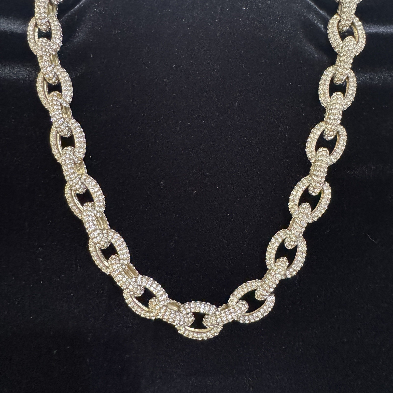 J Crew Pave Chain Necklace in Gold Crystal Rhinestones Pavé Chunky Glam 16-18”