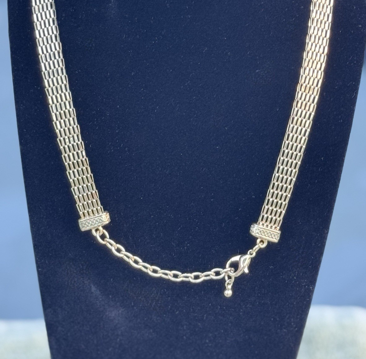 Stunning Bib Statement Crystal Rhinestone Necklace gold tone mesh chain 17-20 in