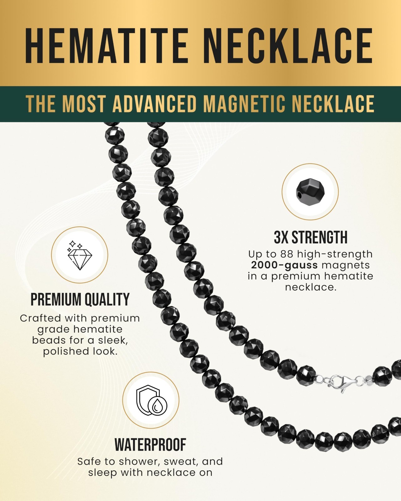 MagnetRX Magnetic Hematite Stones Necklace Ultra Strength for Women & Men 22 In