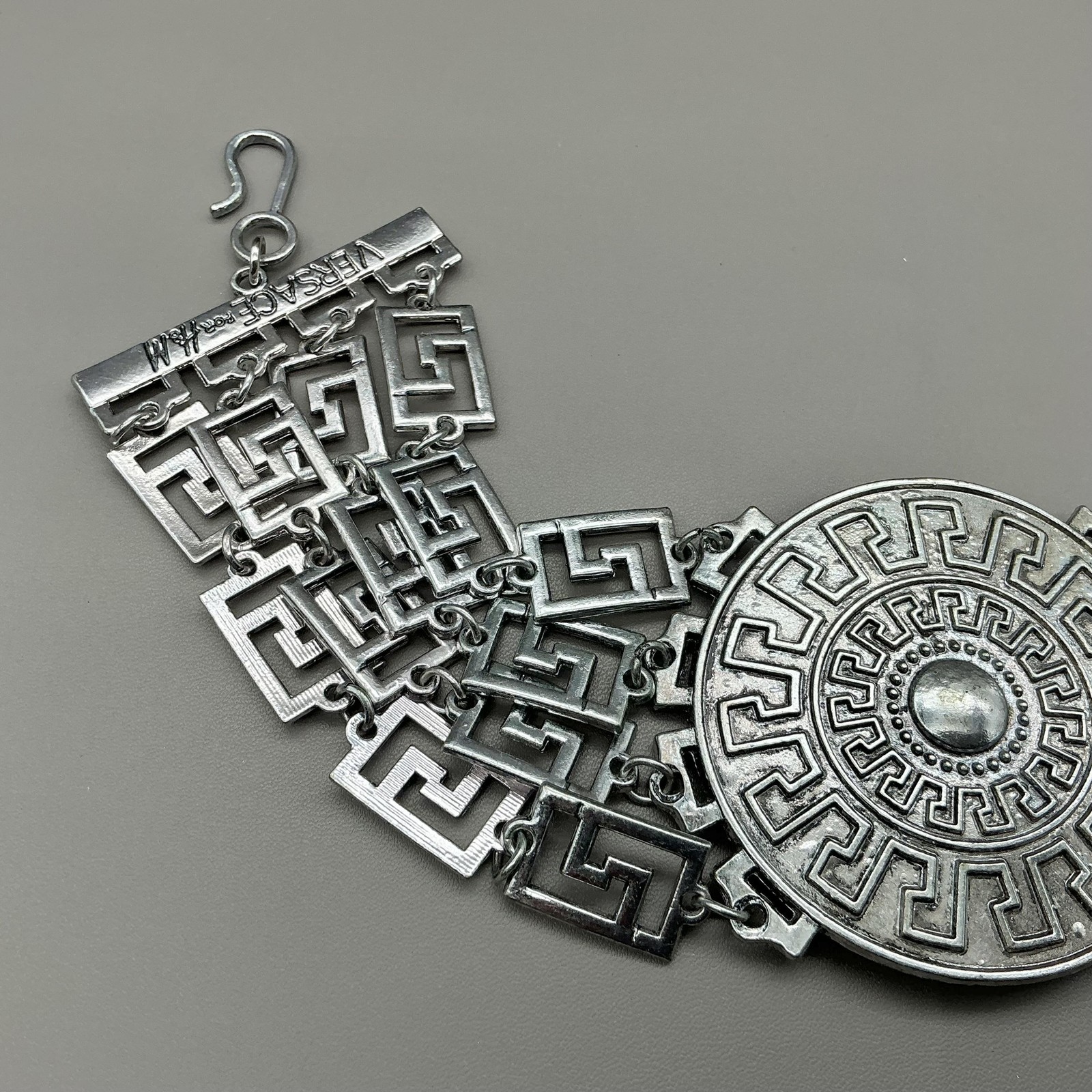 Versace For H&M Necklace Silver Greek Key Medallion Collar Statement Jewelry