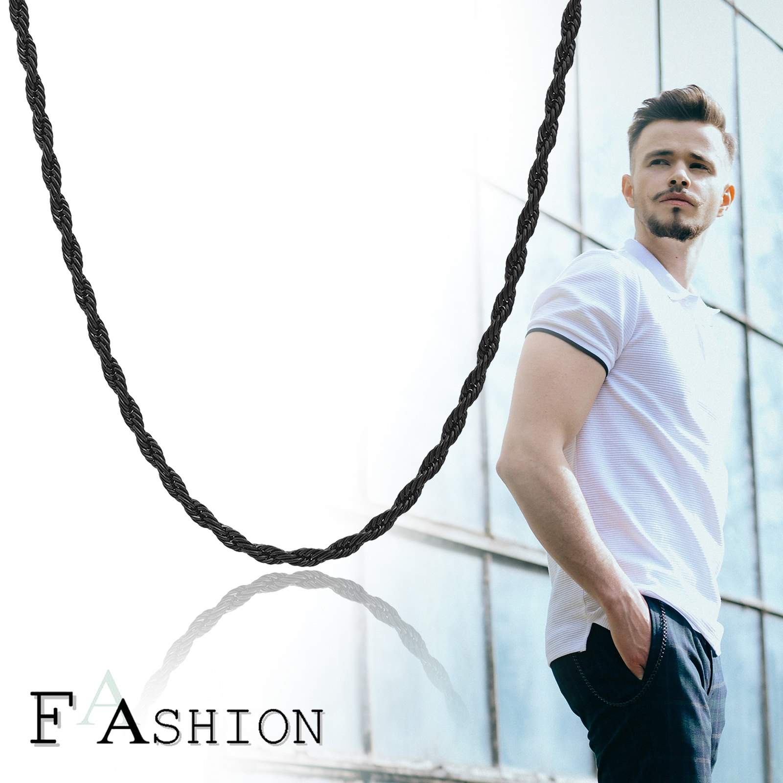 2.5/3mm Mens Womens 316L Stainless Steel Twisted Chain Rope Link Necklace 16-20″