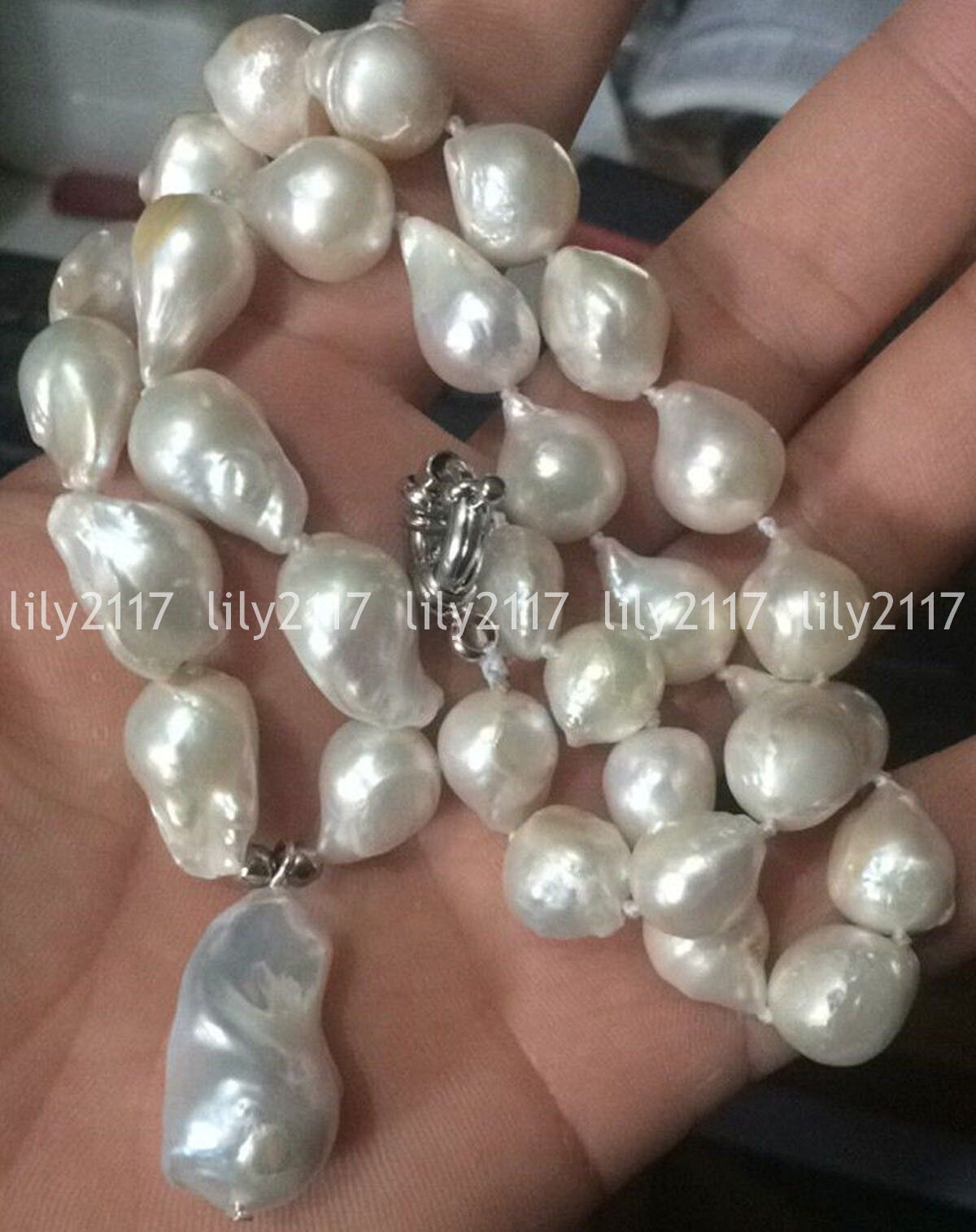 Natural 12x15mm South Sea Baroque White Akoya Pearl Pendant Necklace 14-32”