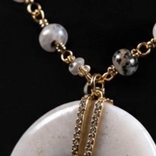 Crescent Moon Horn Necklace Pearl Dalmatian Jasper Gold Tone Celestial Boho