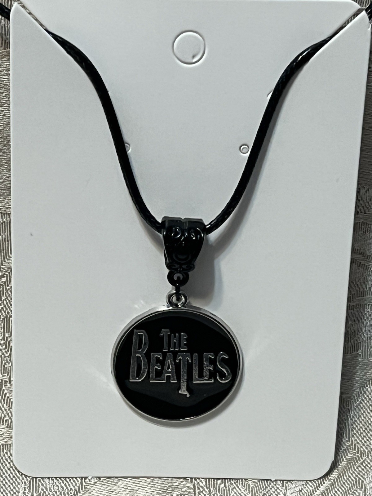 Rock Band THE BEATLES Silver Pendant Black PU Leather Necklace Festival 18”