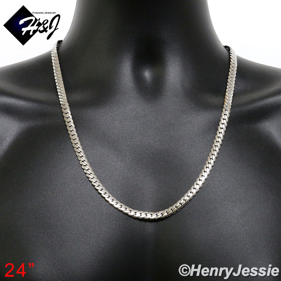 18-40″MEN Stainless Steel 5.5mm Silver Diamond Cut Miami Cuban Chain Necklace