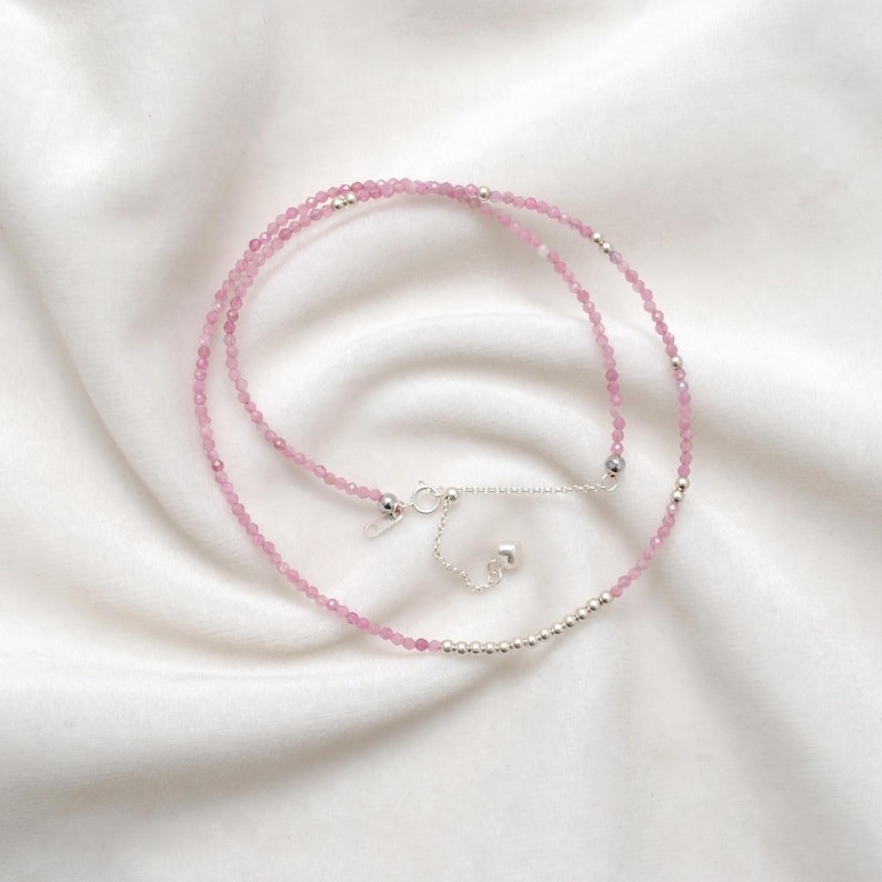 Beautiful A++ Pink Tourmaline Faceted Round Gemstone Beads Women Necklace 24”