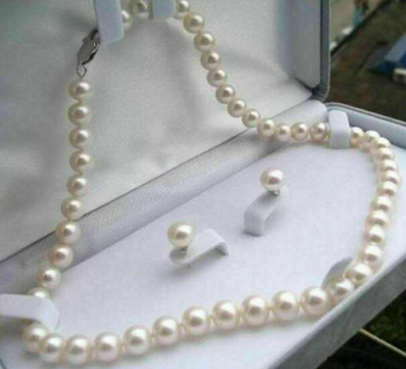 16″-50″ 7-8mm /8-9mm Natural Akoya Cultured Pearl Beads Necklace + Earrings Set