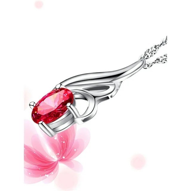 925 Sterling Silver Simulated Gemstone Ruby Oval Pendant Necklace for Women, 18″