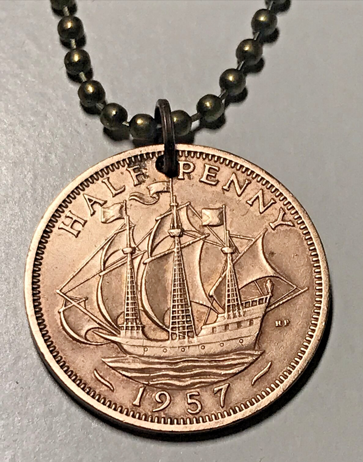 United Kingdom 1/2 Penny Coin Pendant Necklace Ship. Great CHOOSE DATE! A1