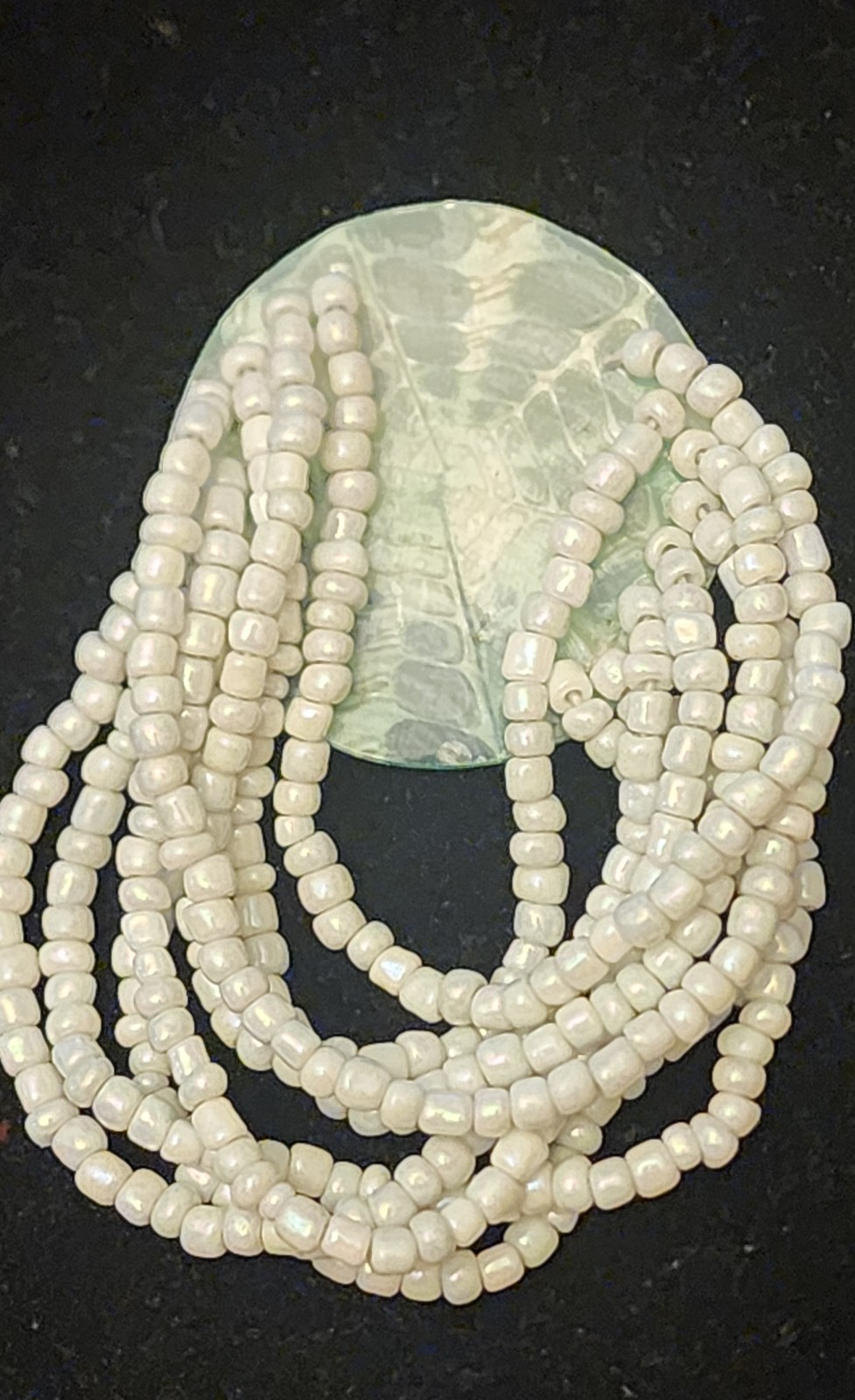 Mosaic Shell Pendant Necklace Plus Matching Stretch Bracelet 18″ 2-3/8″ Disk