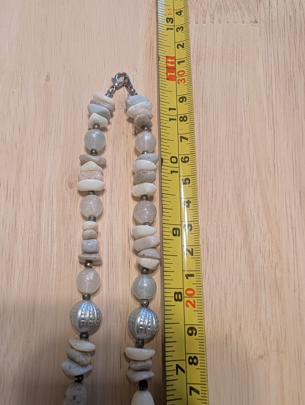White Neutral Stone and Silver-Tone Beaded Summer Beach Strand Necklace