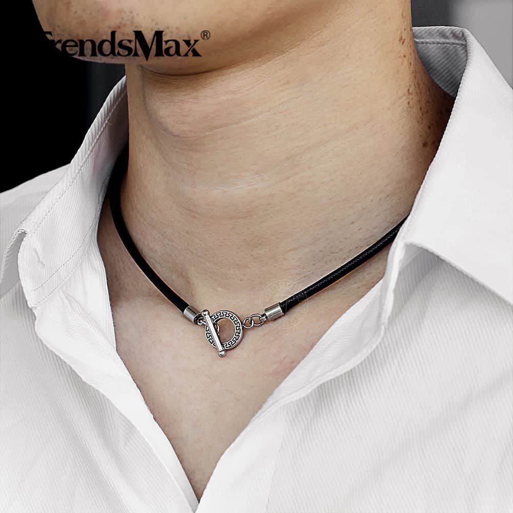 4mm Black Man-made Braided Leather Rope Necklace Toggle Clasp Jewelry 18/20/22″