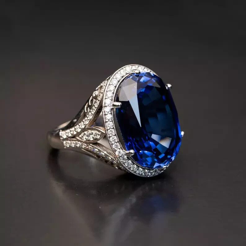 8.60 Ct Natural Sapphire Diamond Engagement Awesome Ring 14K Solid White Gold