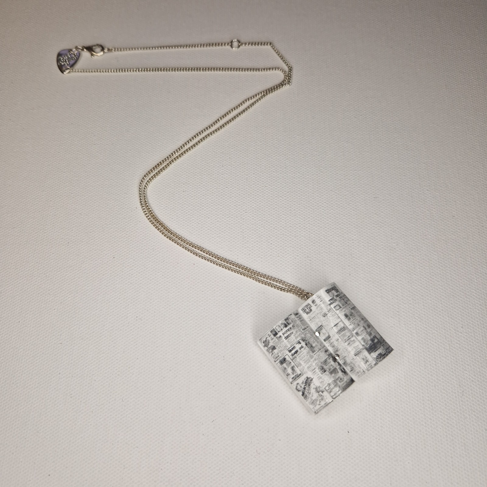 Tatty Devine Open Book Pendant Necklace Acrylic White Metal 60cm Long